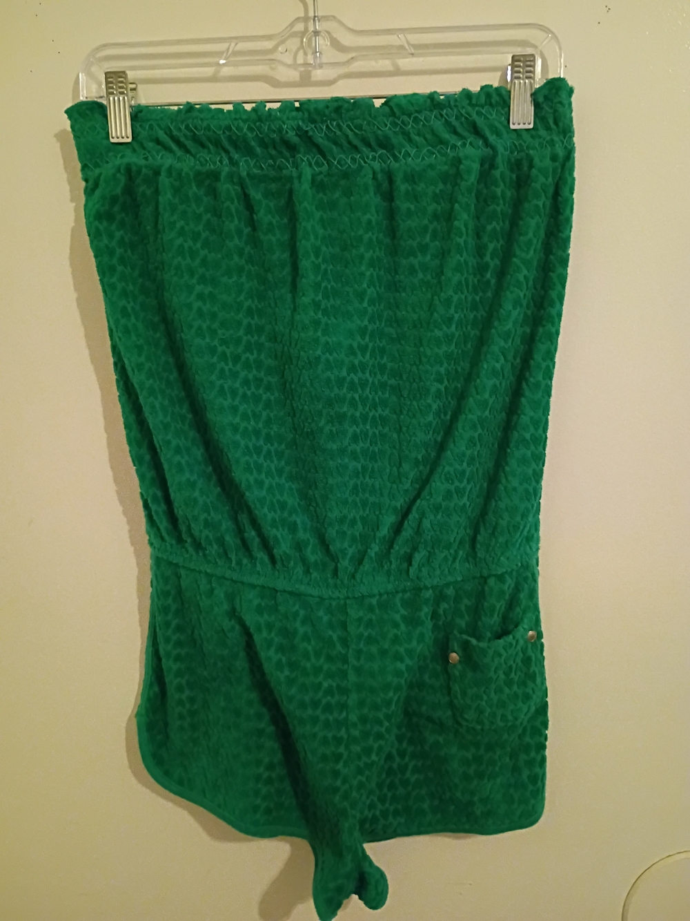 VTG Source Unknown Emerald Green Hearts Strapless Romper with Pocket Sz S